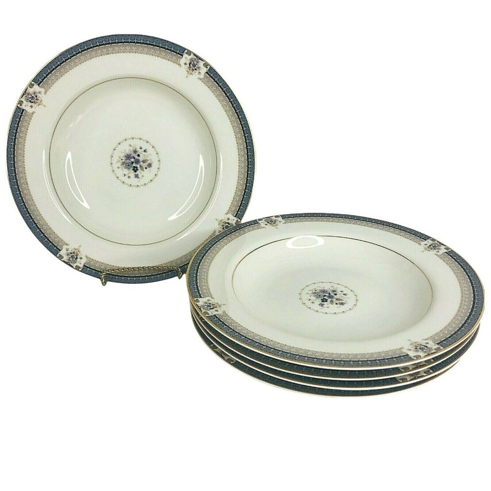 5‎ Mikasa Grande Ivory Tropez Rim Soup Bowls L5504 Japan 8 1/2” VTG Gray Floral
